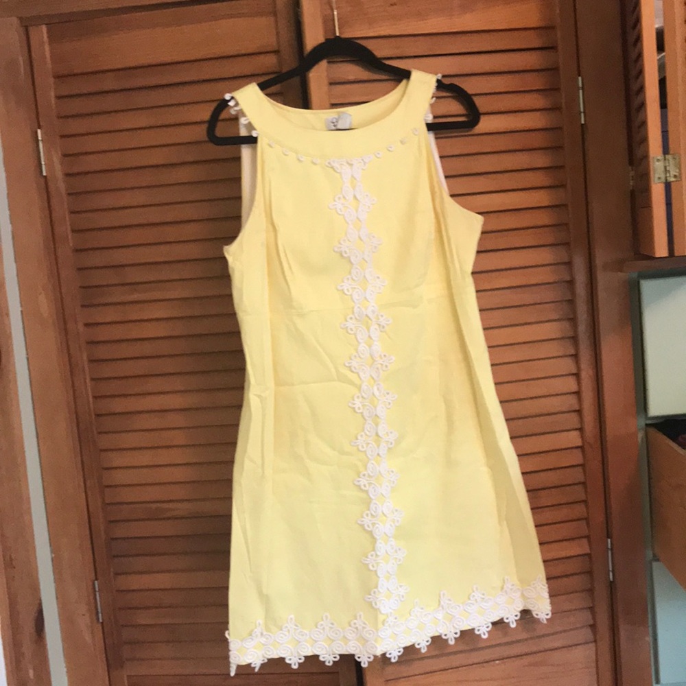 Lilly Pulitzer Yellow Midi Dress with White Lace